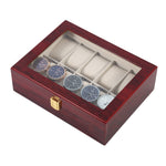 10 Grids Retro Red Wooden Watch Display Case