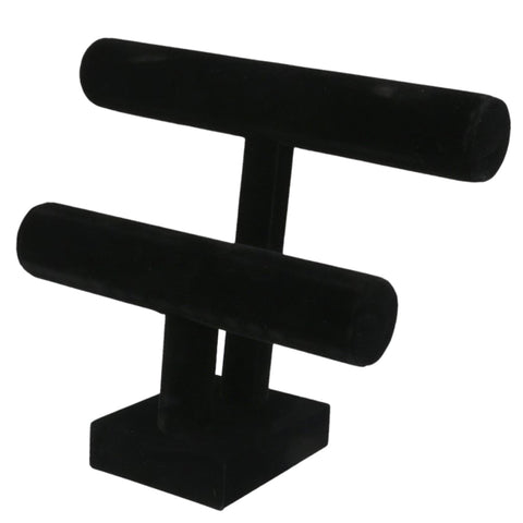 Black Color Velvet 2-Tiers T-Bar Display
