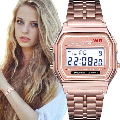 Luxury Rose Gold Women Digital Watch